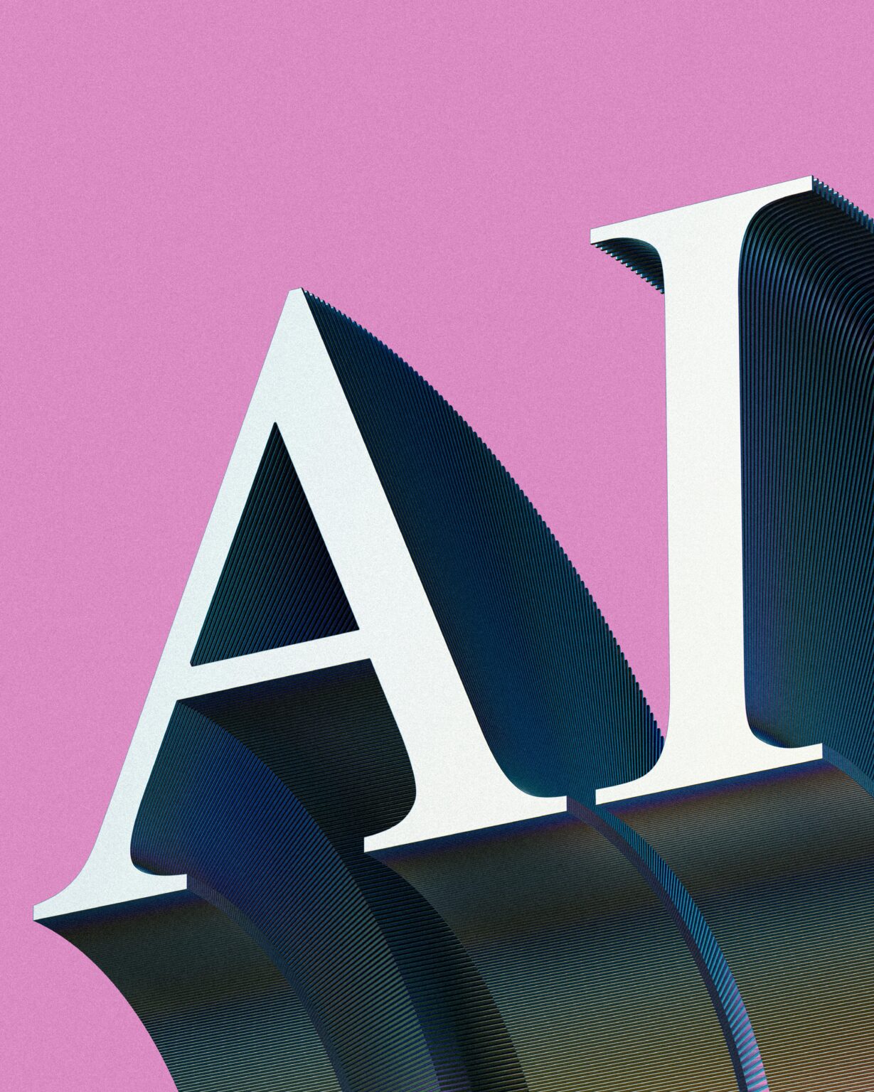 Bold 3D letters spelling AI against a pink background