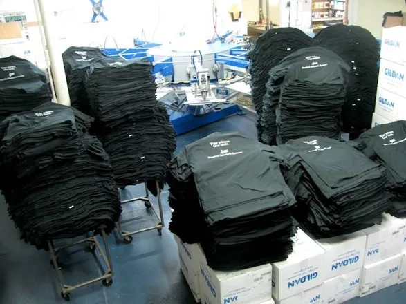Custom branded t-shirts in screen-printing production